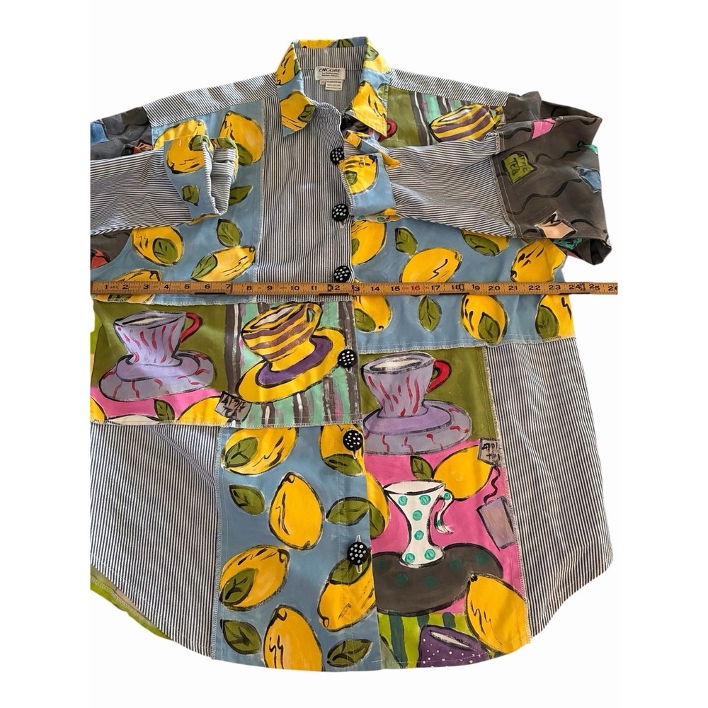 VTG 80s Encore By Silkscapes Hand Painted Tea Button Up Shacket Size M - Picture 6 of 12